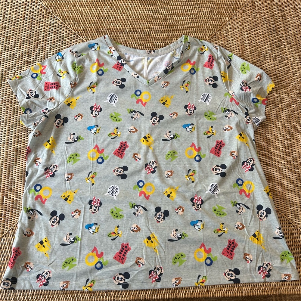 Disney 2020 Gray Short Sleeve Tee with Parks & Character Print